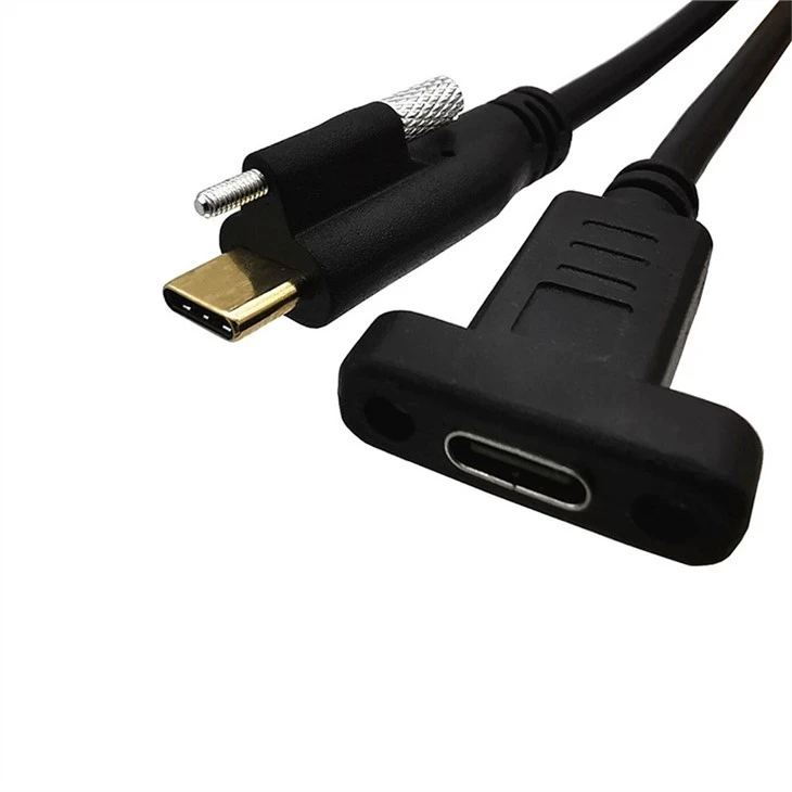Single Screw USB 3.1 Type C Male to Female Panel Mount Cable