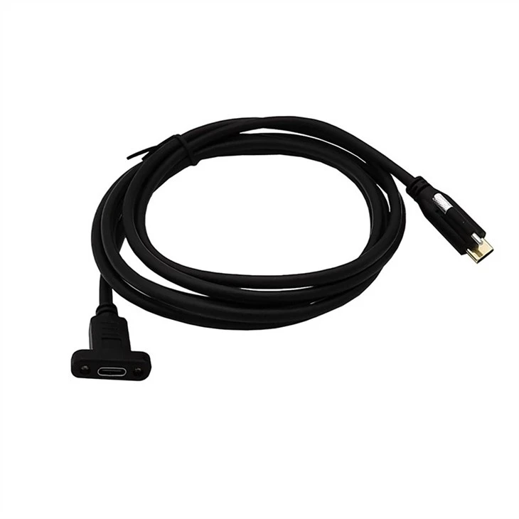 Single Screw USB-C Male to USB-C Female Panel Mount Cable